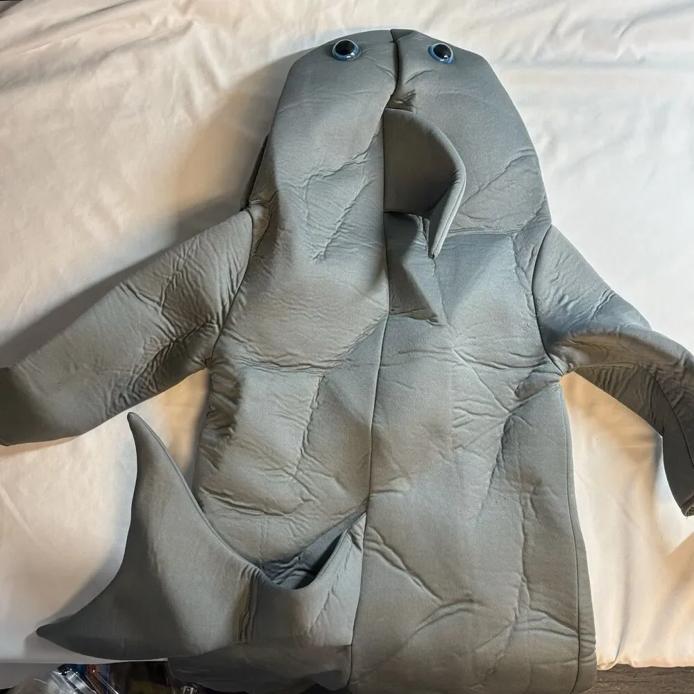 Kids Halloween Hooded Shark Costume One-Piece Polyester Gray/White/Red Size S